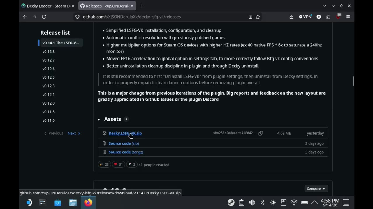 decky-lsfg-vk release page on GitHub